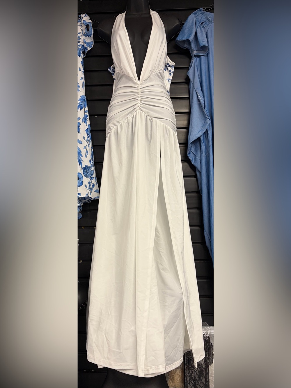 SHEIN Backless White Draped Skirt with Front Overlap